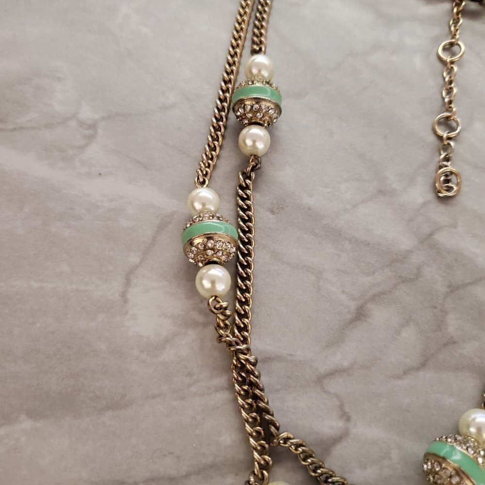✨ J.Crew Rhinestone Crystal Pave Ball Pearl Double Chain Necklace ✨ - Picture 5 of 12